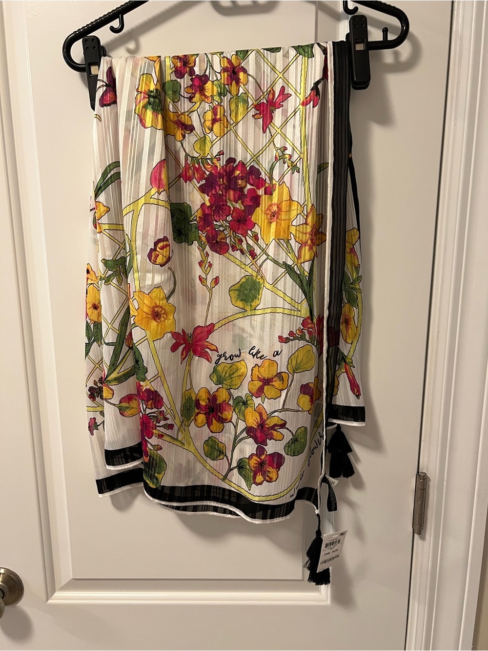 INC International Concepts Yellow & Pink Floral Garden Scarf with Tassels